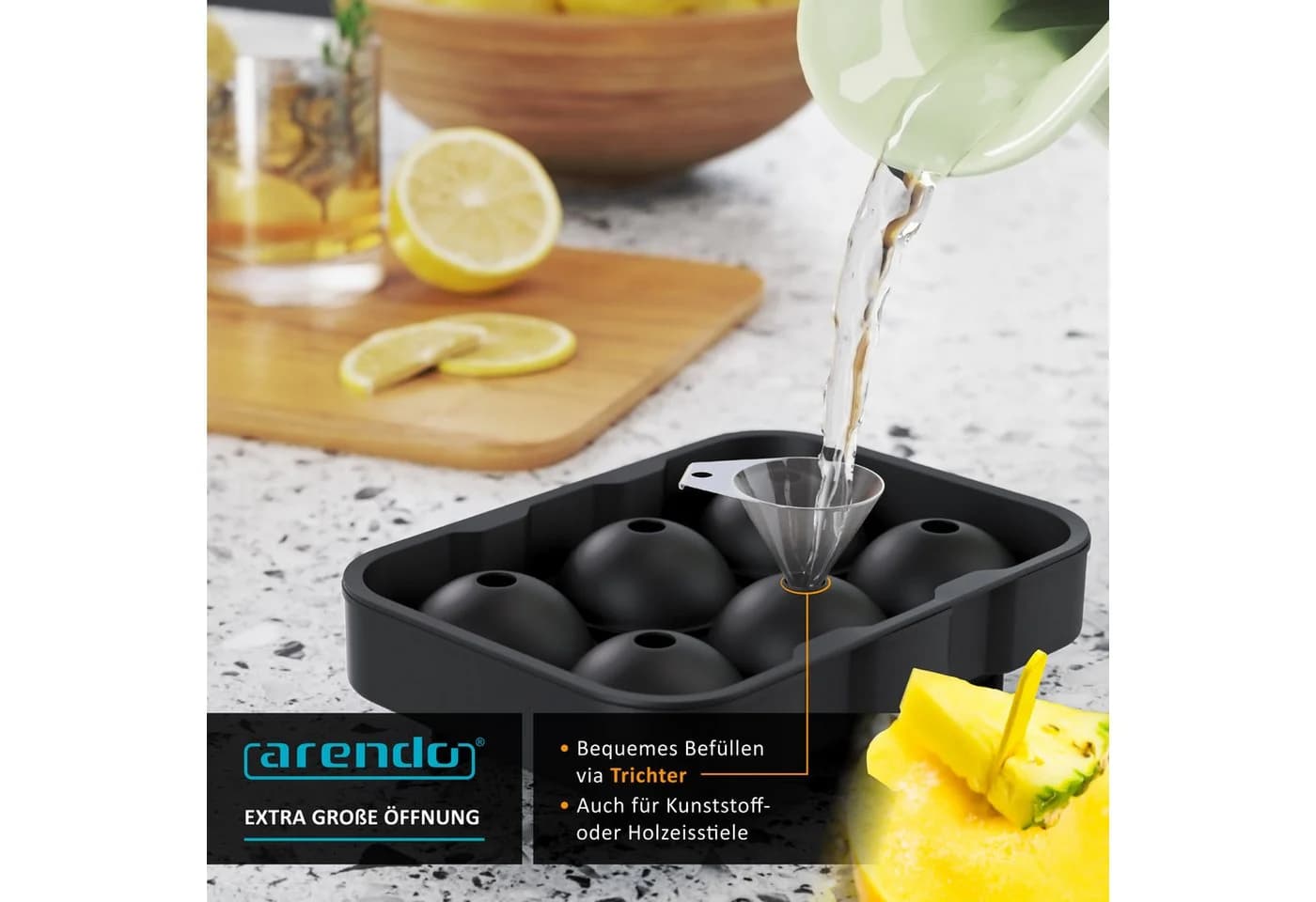Arendo Eiswürfelform 6x Kugelform Schwarz mit Trichter - Bild 4