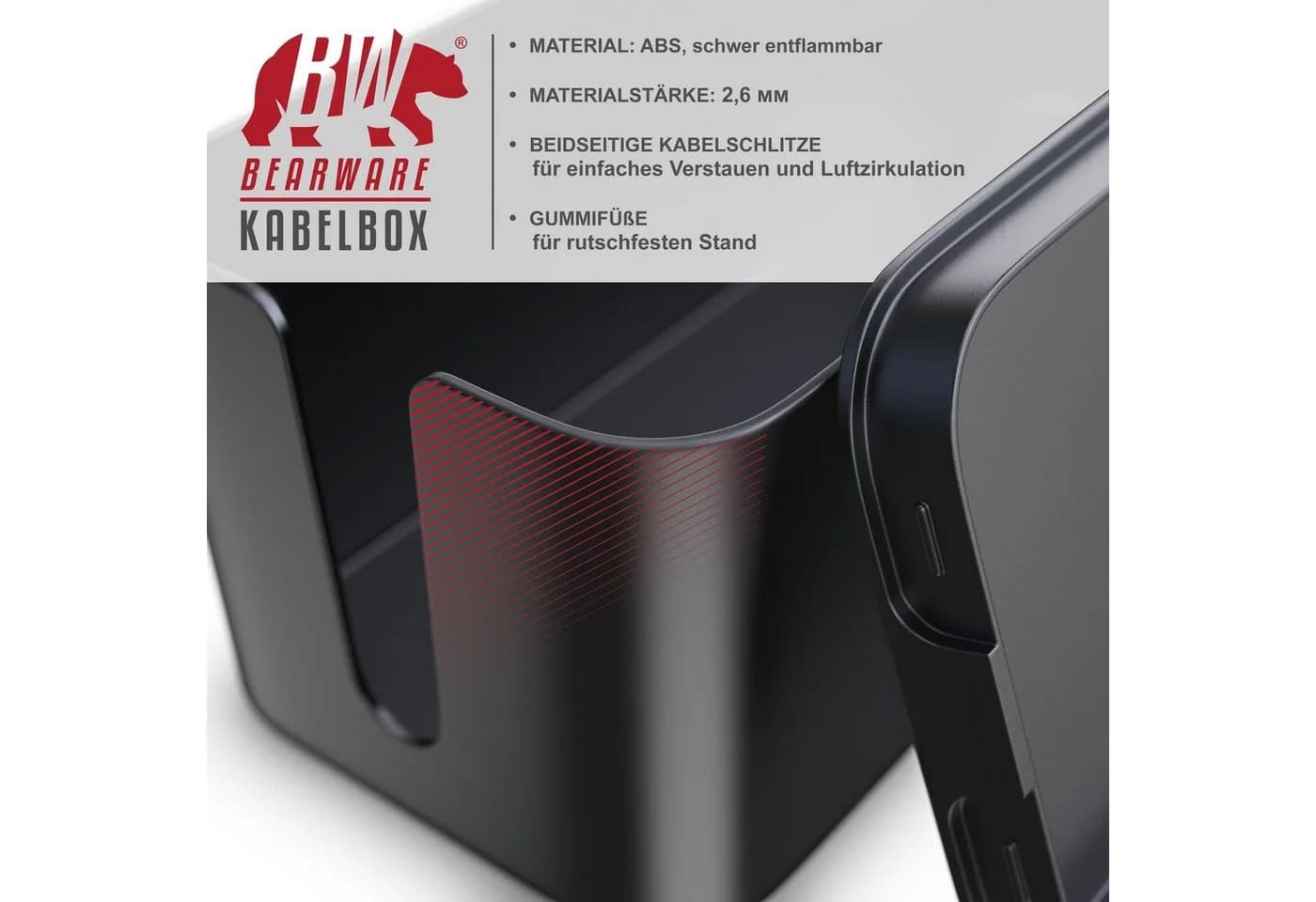 BEARWARE Kabelbox 2-tlg Schwarz/Weiß mit Gummifüßen - Bild 3