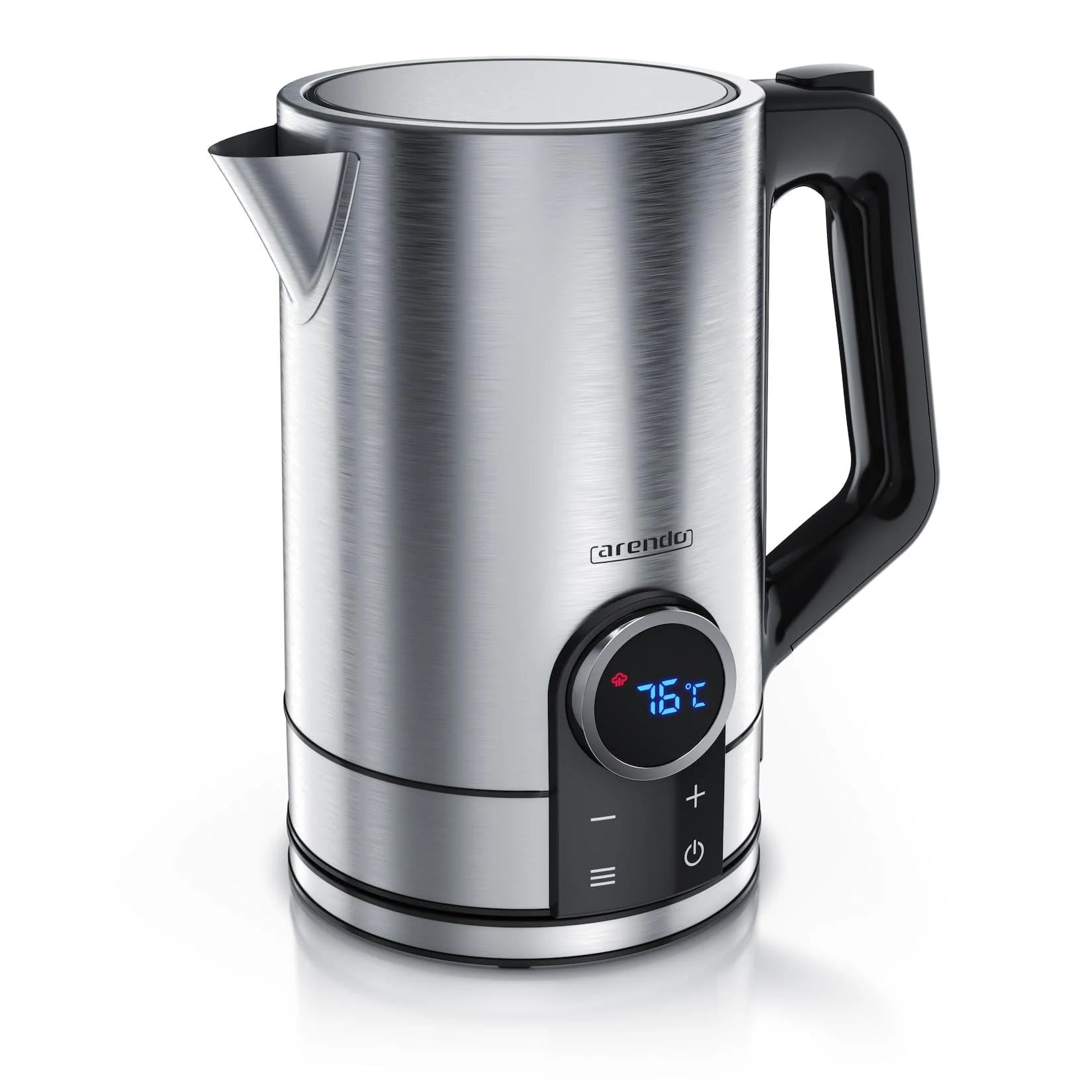 Arendo Wasserkocher Edelstahl 1,7 Liter 2200W mit Temperatureinstellung und LED-Display Modell DIVINE Silber