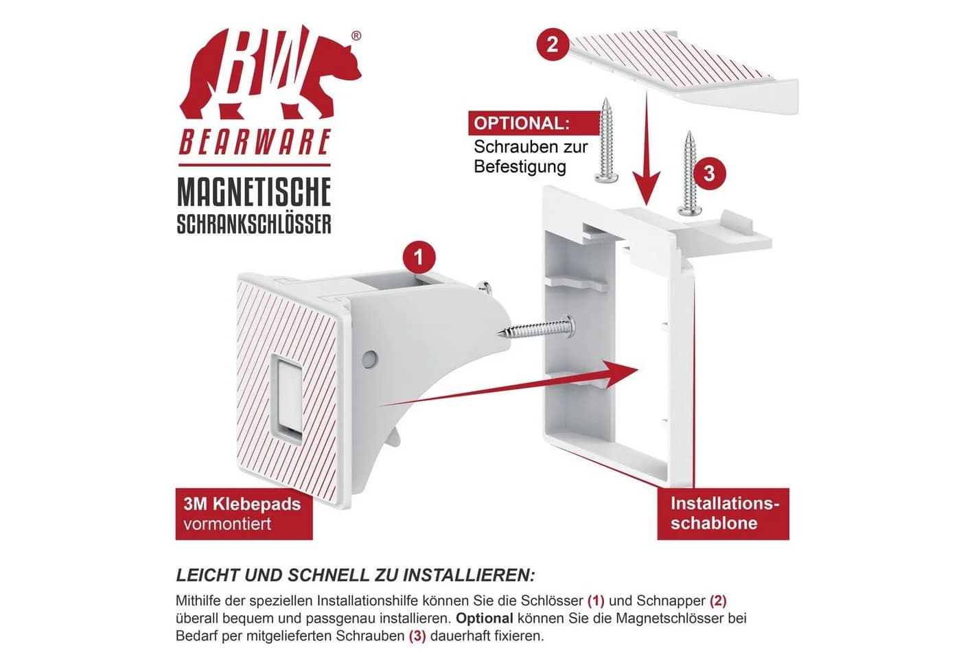 BEARWARE Kindersicherung Babysicherung Schrankschloss, Magnetisch, 10 Schlösser - Bild 5