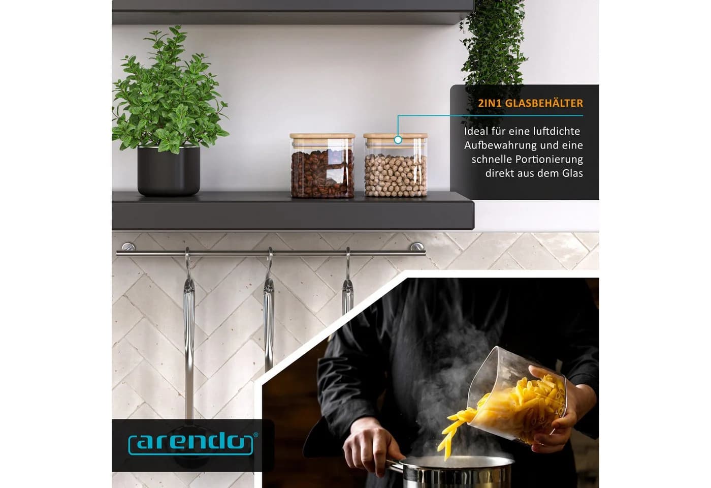 Arendo Glasbehälter-Set 6x 0,8 L mit Bambusdeckel - Bild 5