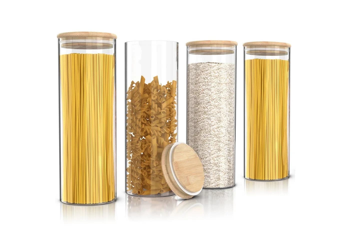Arendo Vorratsbehälter-Set 4x 2,2 L Glas mit Bambusdeckel - Bild 2