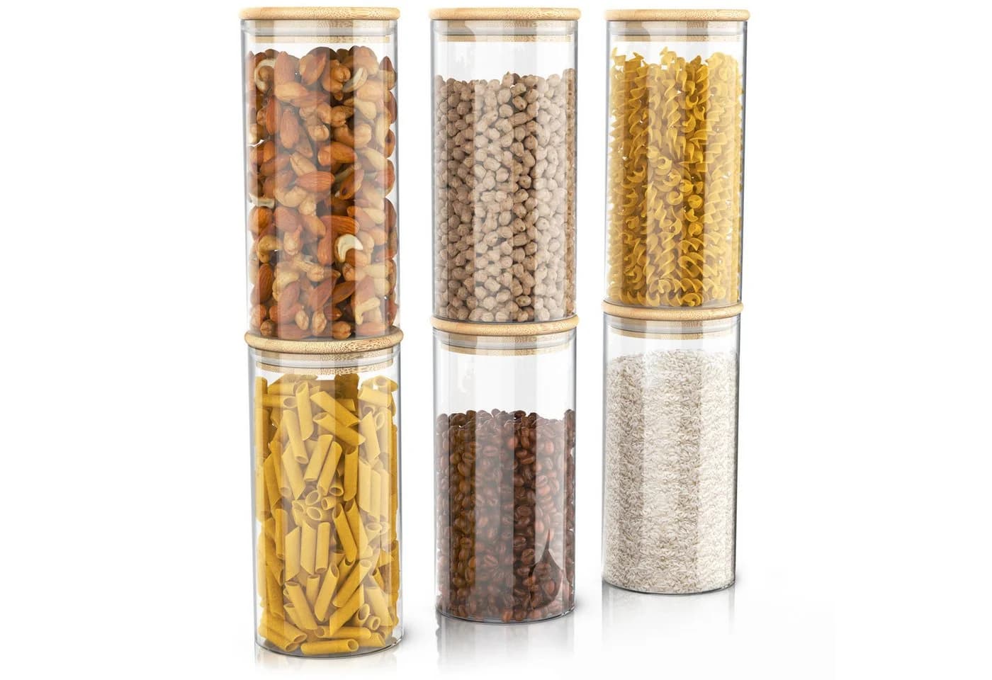 Arendo 6er Glasbehälter-Set 1,5 L mit Bambusdeckel - Bild 2
