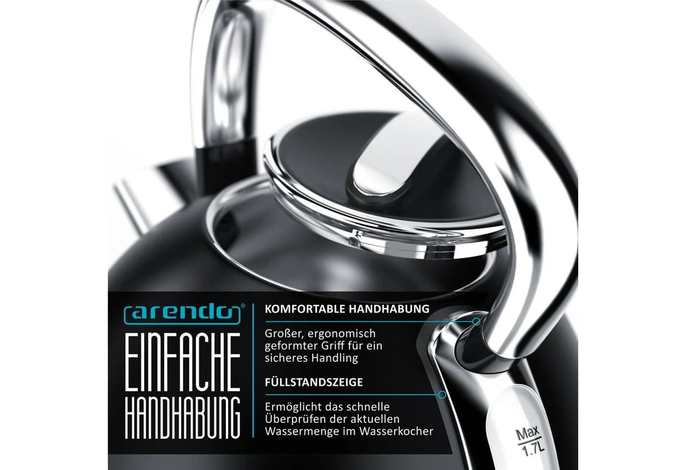 Arendo Frühstücks-Set Edelstahl Wasserkocher 1,7l & 2-Scheiben Toaster Schwarz - Bild 4