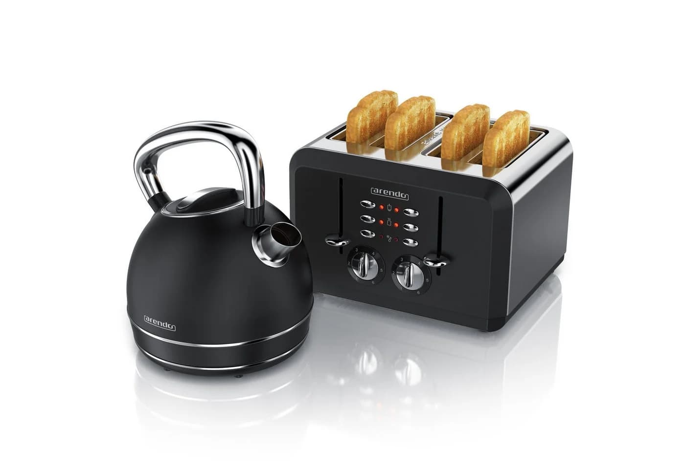 Arendo Frühstücks-Set Edelstahl Wasserkocher 1,7l & 4-Scheiben Toaster Schwarz - Bild 2