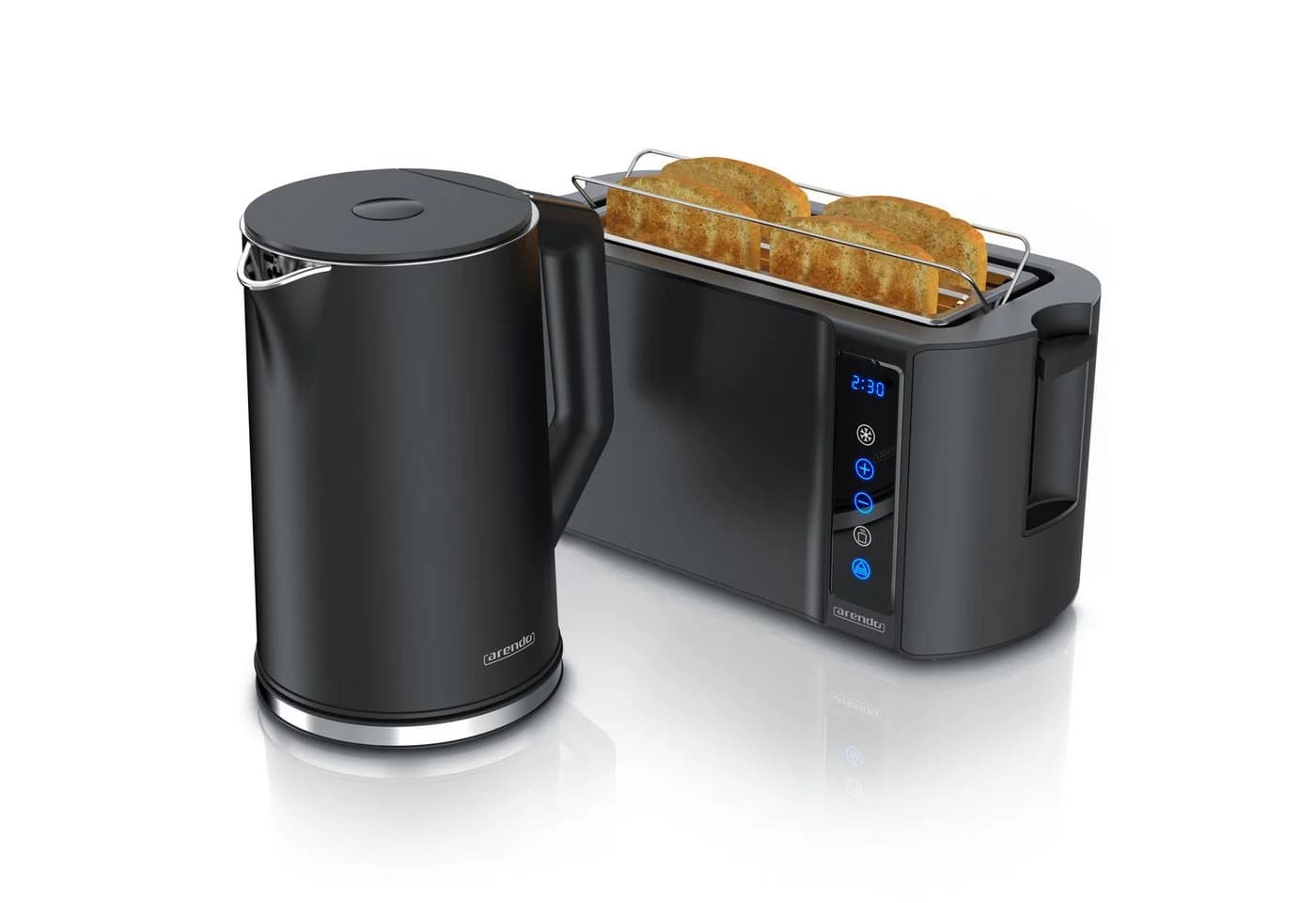 Arendo Frühstücks-Set Edelstahl Wasserkocher 1,5l & 4-Scheiben Toaster Schwarz - Bild 2