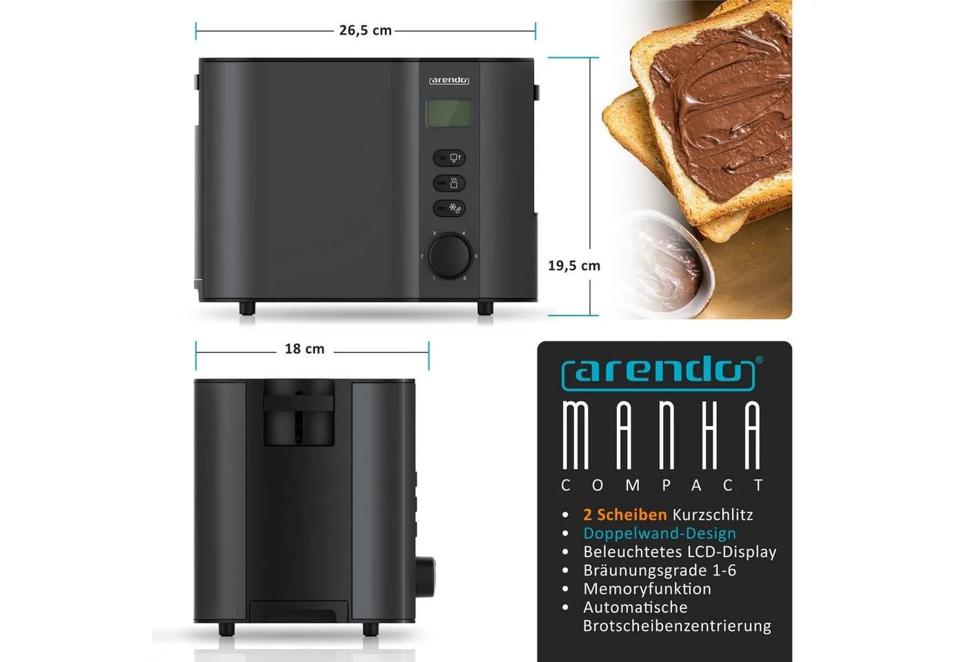 Arendo Frühstücks-Set Edelstahl Wasserkocher & Toaster Schwarz - Bild 4
