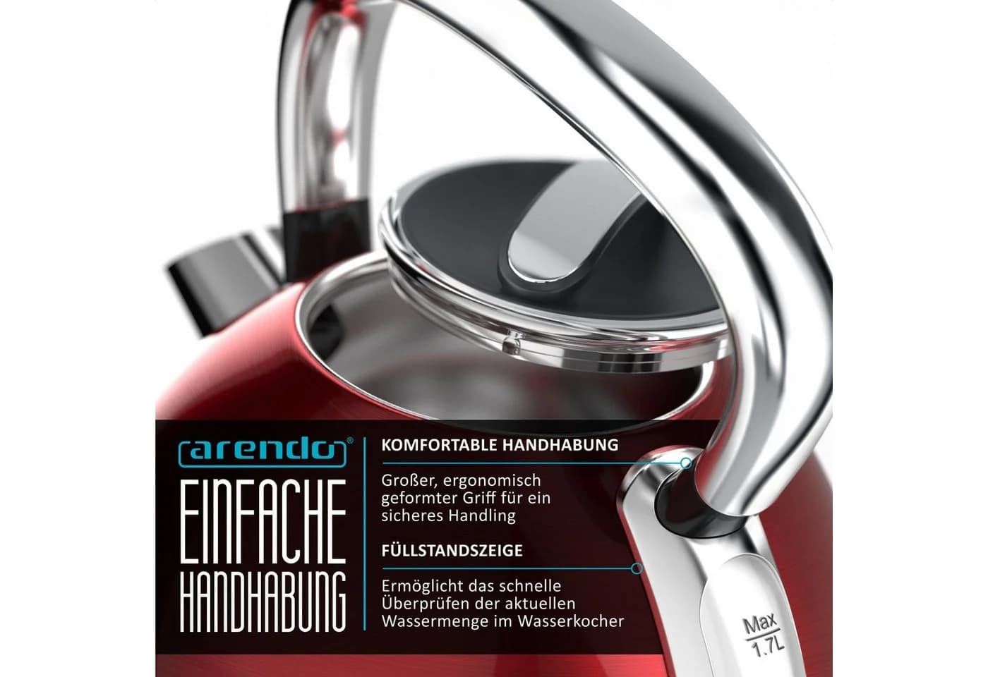 Arendo Frühstücks-Set Edelstahl Wasserkocher & 4-Scheiben Toaster Rot - Bild 4