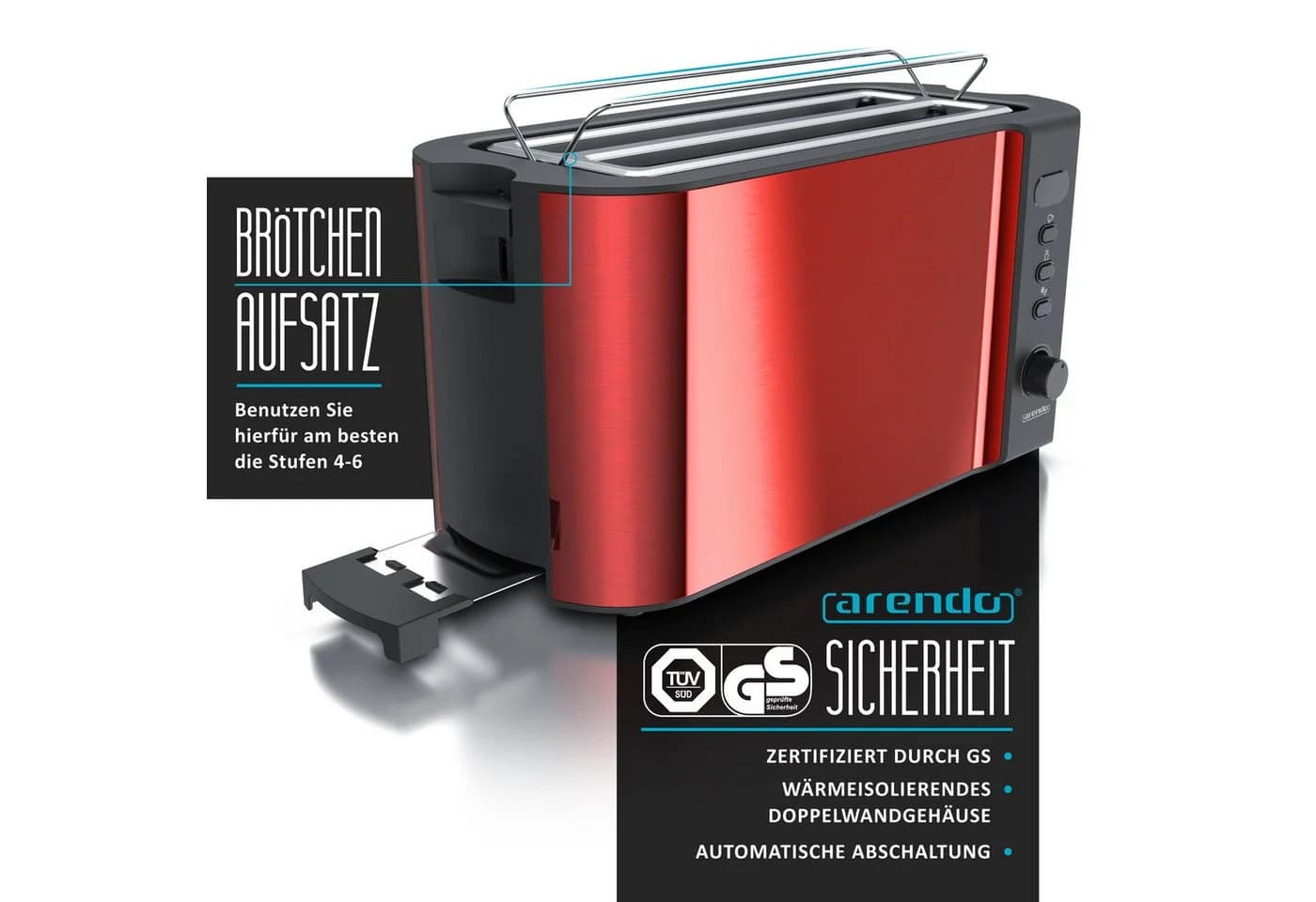 Arendo Frühstücks-Set Edelstahl Wasserkocher & 4-Scheiben Toaster Rot - Bild 5
