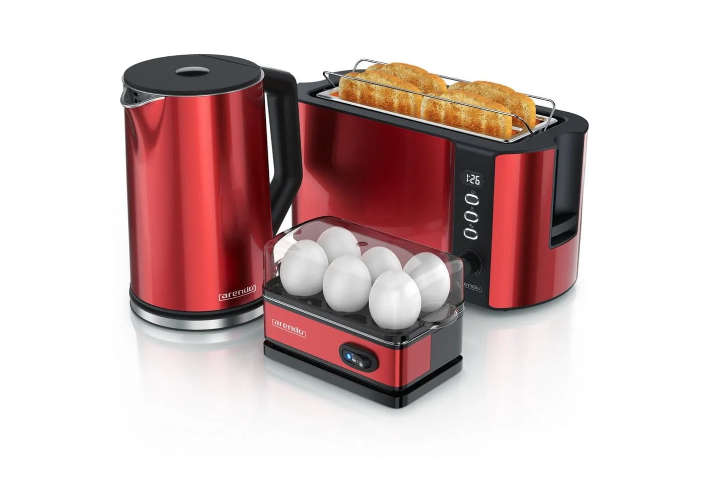 Arendo Frühstücks-Set 3-tlg. mit Wasserkocher, Toaster & Eierkocher rot - Bild 2