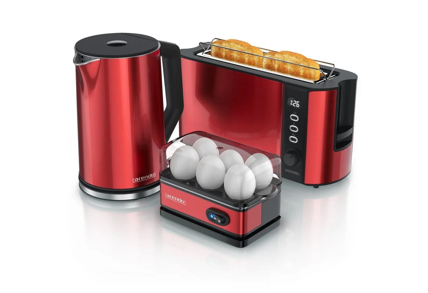 Arendo Frühstücks-Set 3-tlg. Edelstahl Wasserkocher Toaster Eierkocher rot - Bild 2
