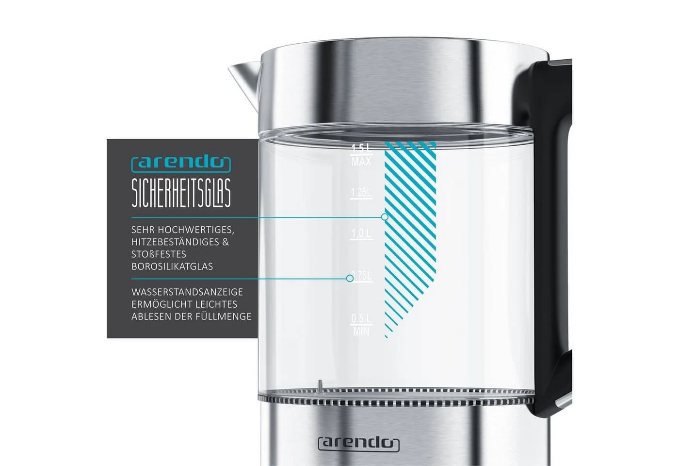 Arendo Frühstücks-Set Wasserkocher 1,5L & 4-Scheiben Toaster Silber