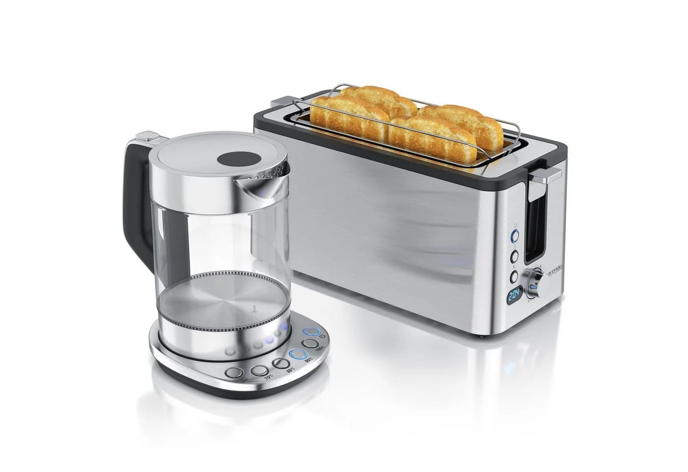 Arendo Frühstücks-Set Wasserkocher 1,5L & 4-Scheiben Toaster Silber - Bild 2