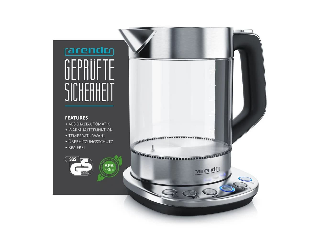 Arendo Frühstücks-Set Wasserkocher 1,5L & 4-Scheiben Toaster Silber - Bild 4