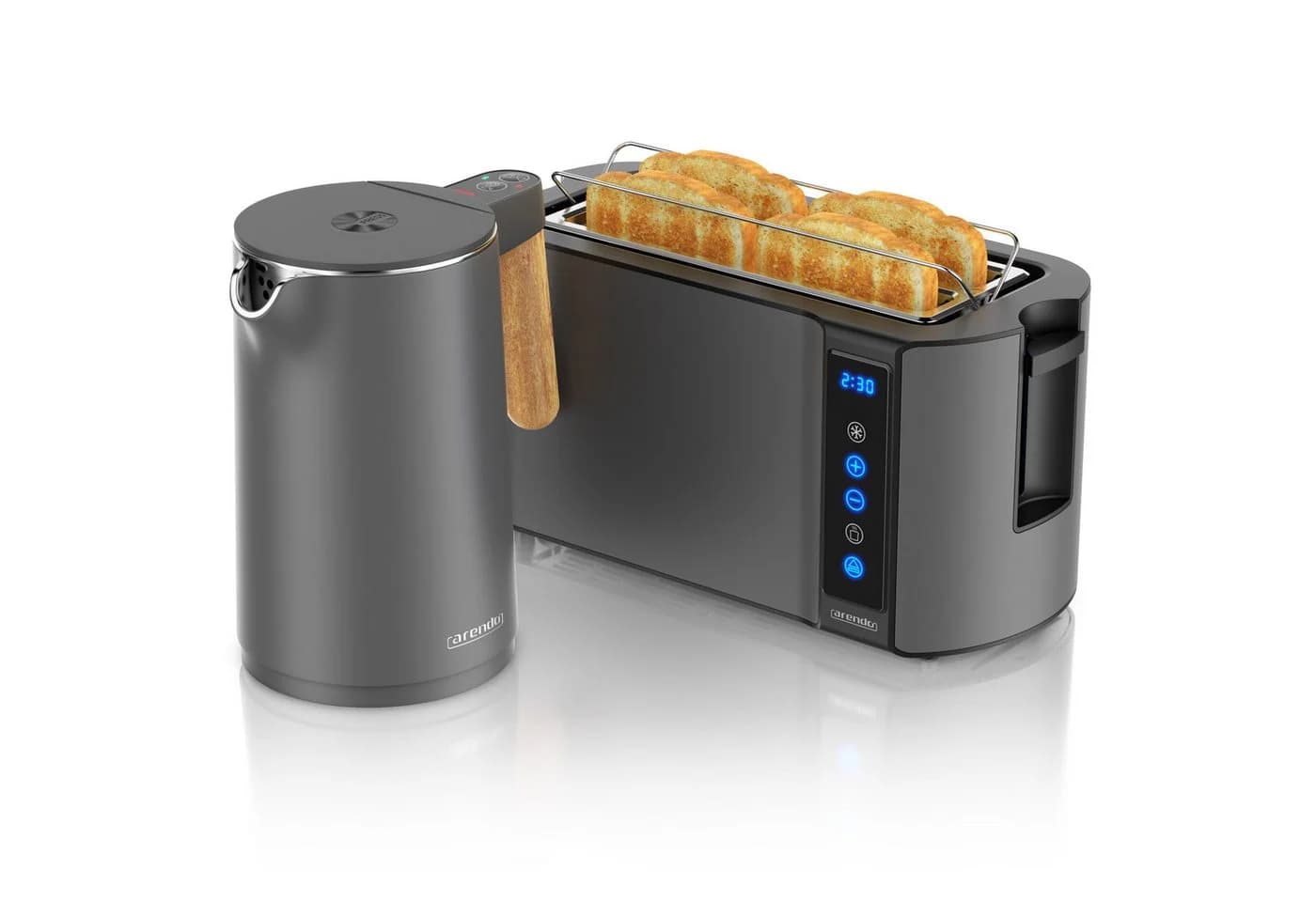 Arendo Frühstücks-Set Edelstahl Wasserkocher 1,5l & 4-Scheiben Toaster Cool Grey - Bild 2