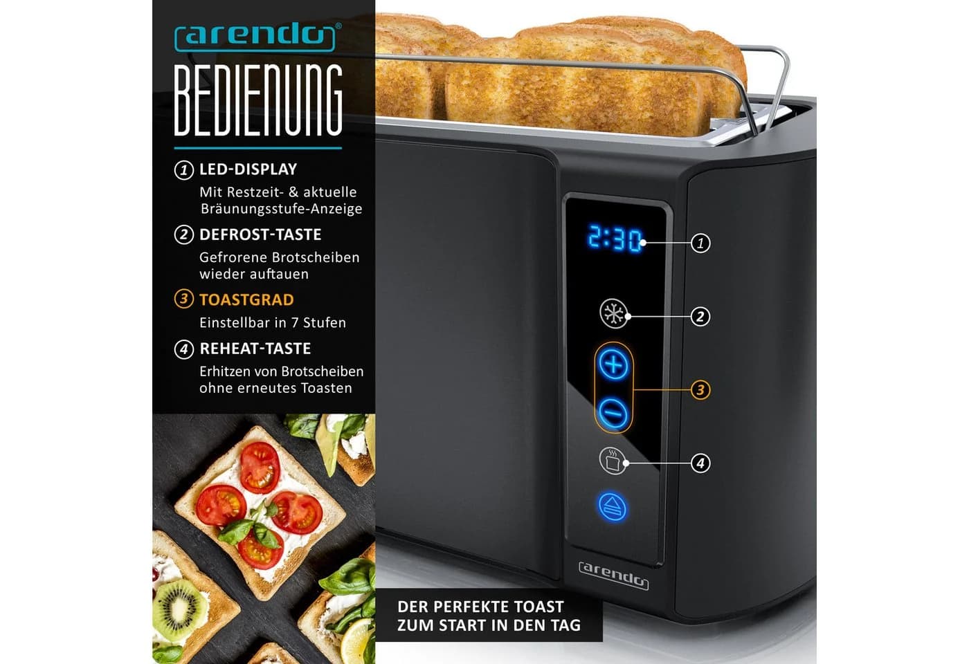 Arendo Frühstücks-Set 2-tlg. Toaster & Wasserkocher Edelstahl Grau - Bild 5