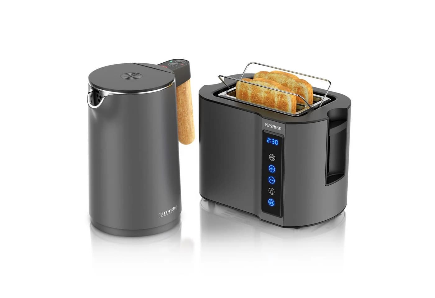 Arendo Frühstücks-Set Edelstahl Wasserkocher 1,5l & 2-Scheiben Toaster Cool Grey - Bild 2