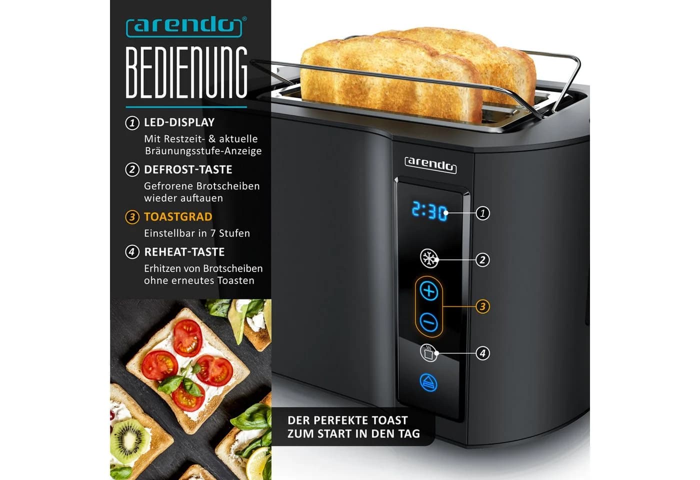 Arendo Frühstücks-Set Edelstahl Wasserkocher & Toaster Schwarz Touch - Bild 5