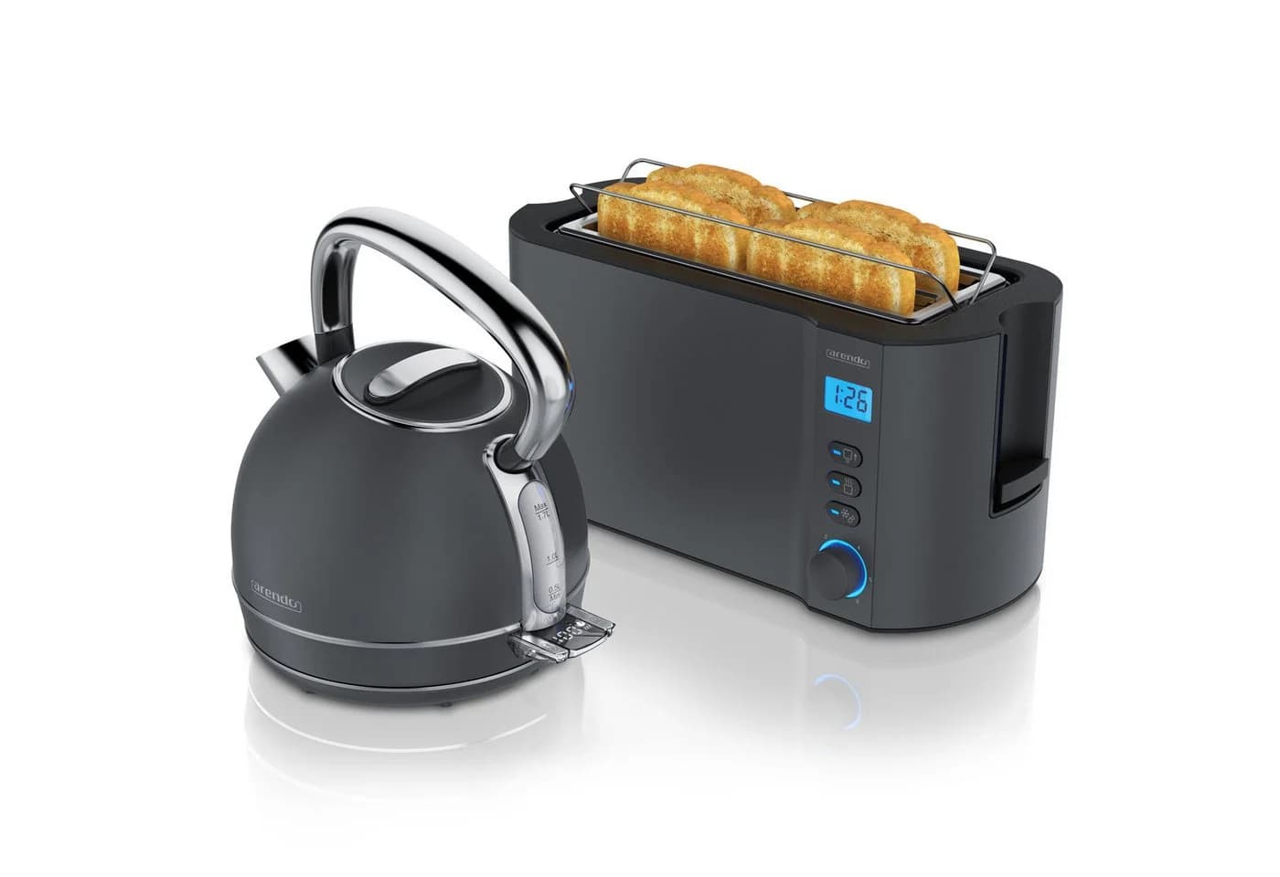 Arendo Frühstücks-Set Edelstahl Wasserkocher & 4-Scheiben Toaster Cool Grey - Bild 2