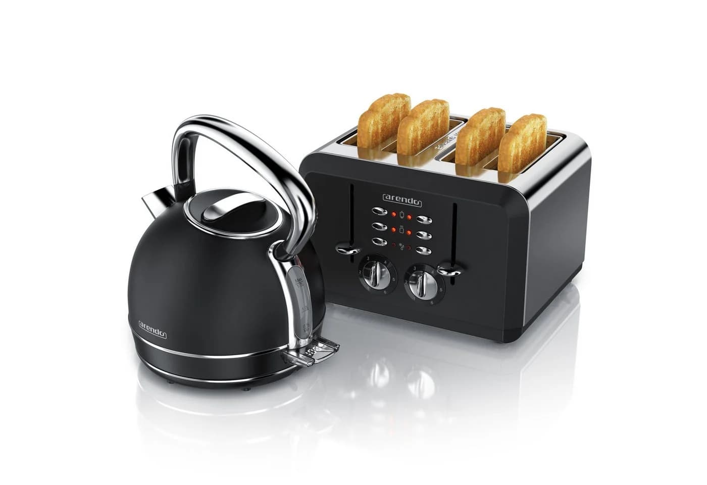 Arendo Frühstücks-Set Edelstahl Wasserkocher & 4-Scheiben Toaster Schwarz Retro - Bild 2