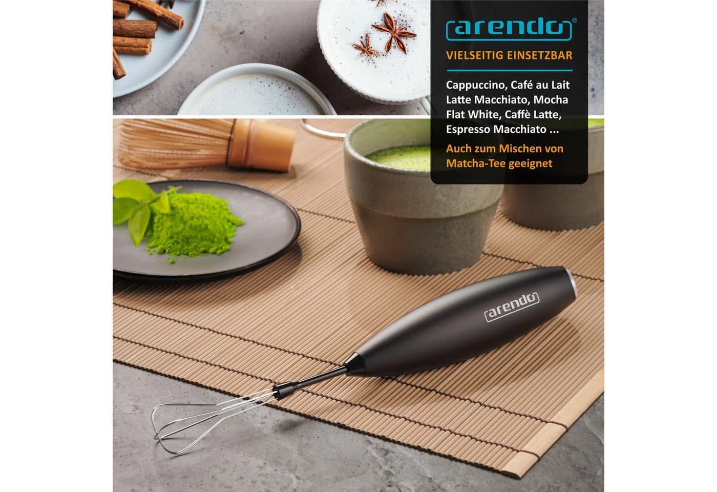 Arendo Milchkännchen 350ml Edelstahl mit elektrischem Milchaufschäumer Set - Bild 4