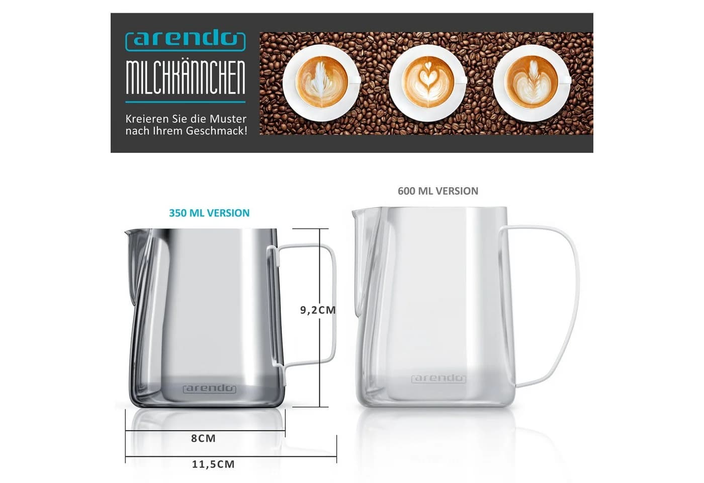 Arendo Milchkännchen 350ml Edelstahl mit elektrischem Milchaufschäumer Set - Bild 5