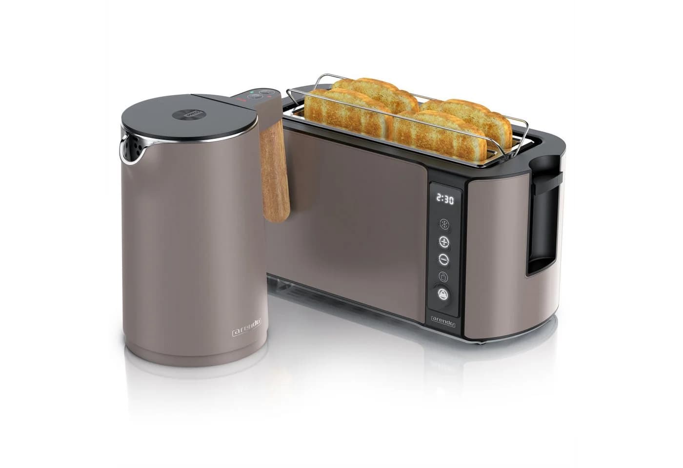 Arendo Frühstücks-Set Edelstahl Wasserkocher & 4-Scheiben Toaster Taupe - Bild 2