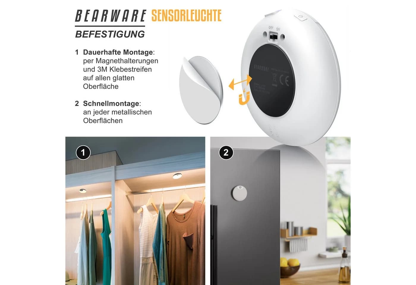 BEARWARE LED Nachtlicht 2er Set Akku USB-C Bewegungsmelder - Bild 4