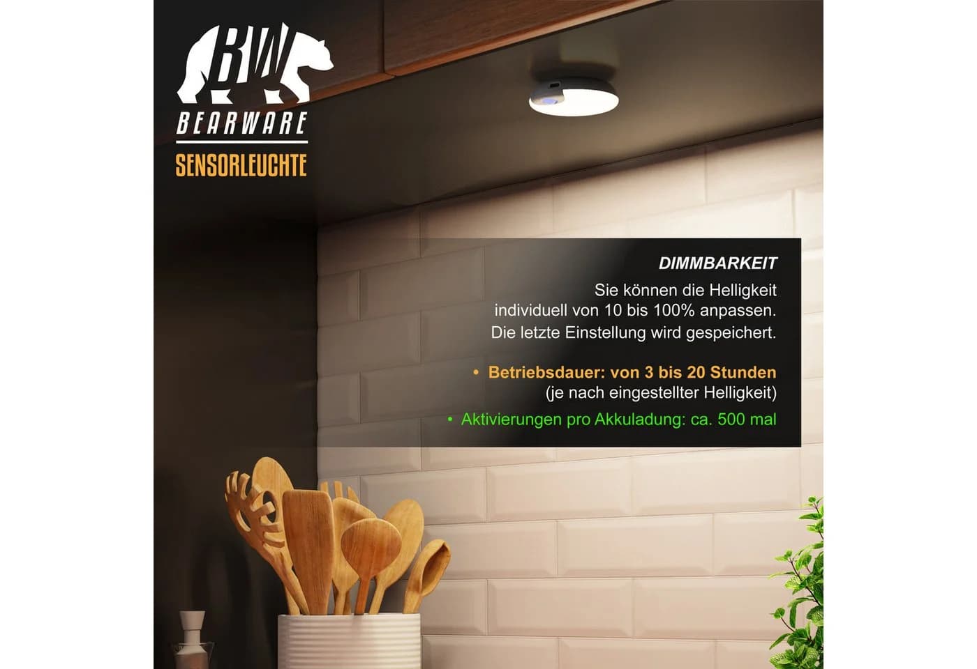 BEARWARE LED Nachtlicht 3er Set mit Bewegungsmelder, Akku, USB-C, dimmbar - Bild 5