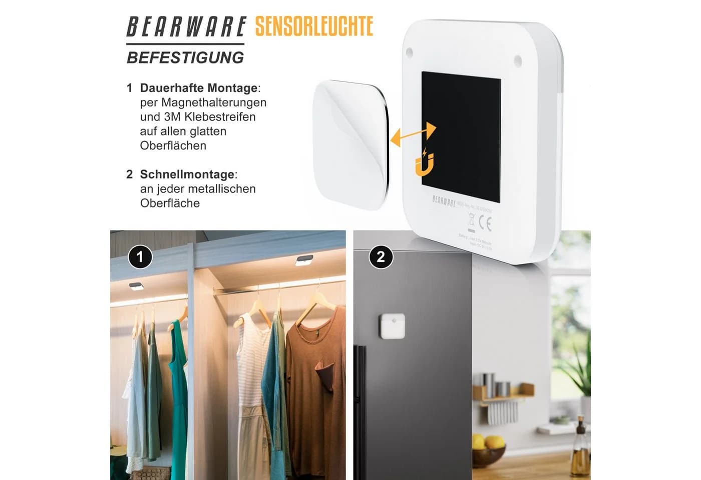 Brandson LED Nachtlicht 2x Schranklicht mit Bewegungsmelder, 2 Lichtfarben, Akku, dimmbar - Bild 4