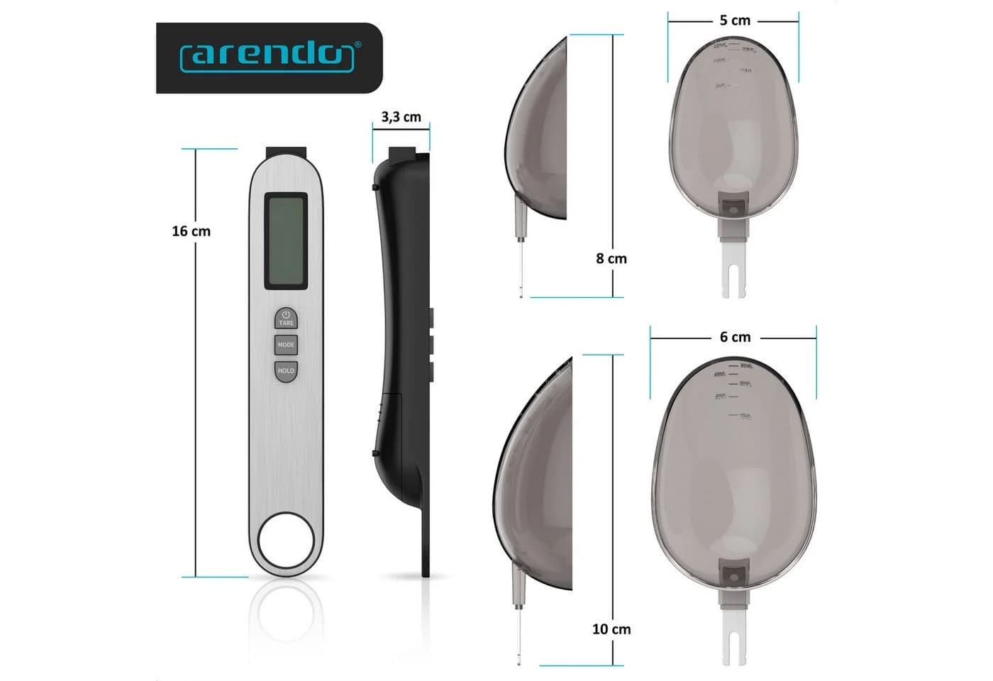 Arendo Digitale Löffelwaage Edelstahl Schwarz 500g - Bild 3