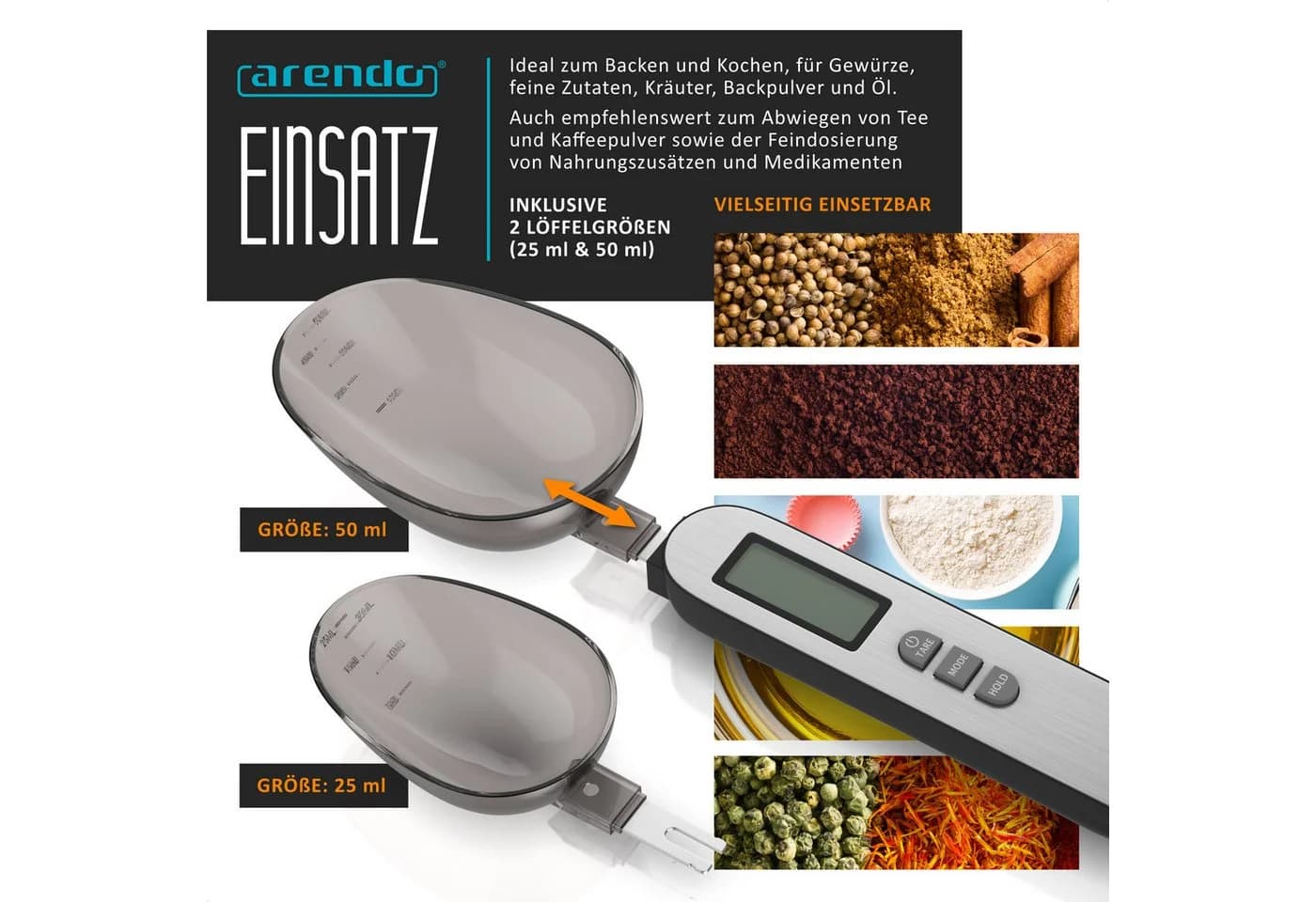 Arendo Digitale Löffelwaage Edelstahl Schwarz 500g - Bild 4