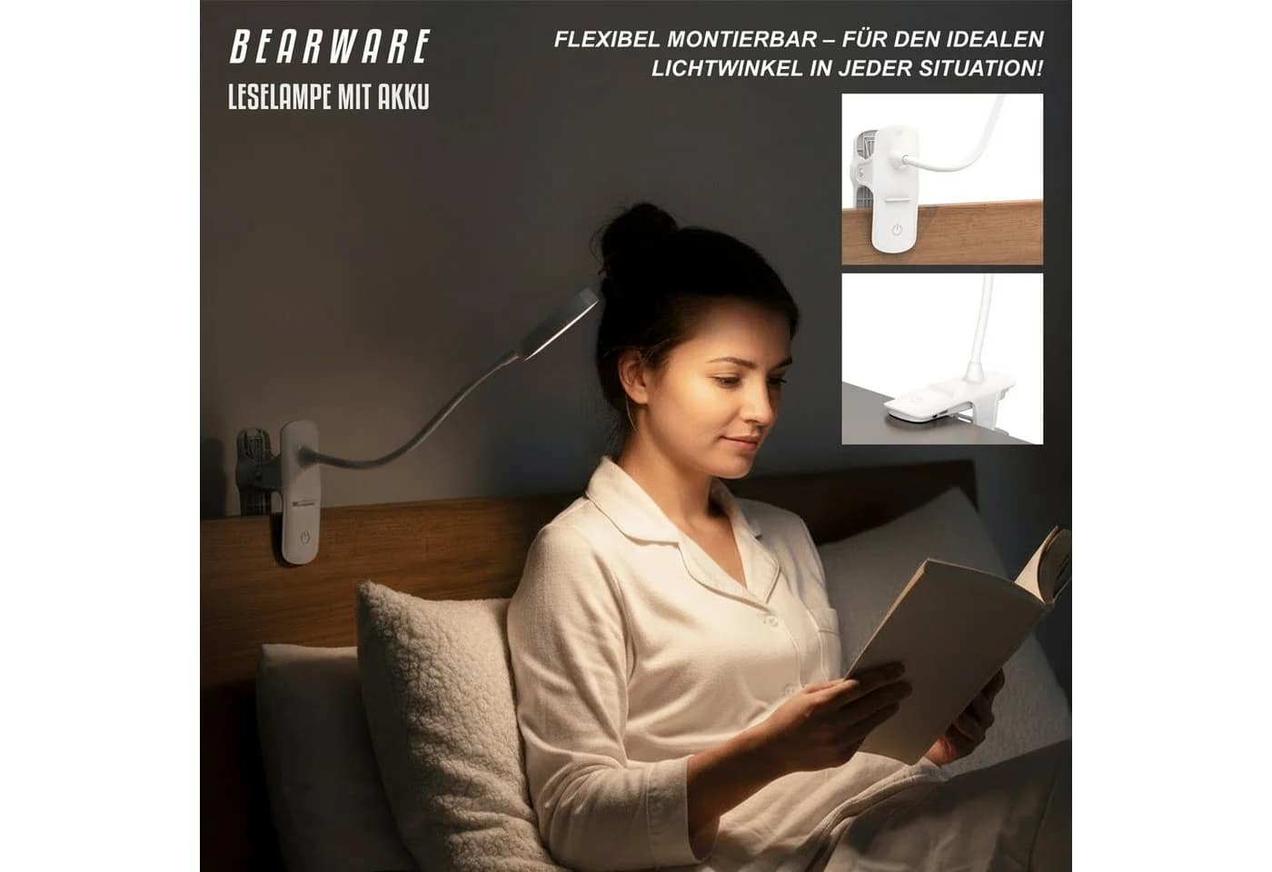 BEARWARE LED Tischleuchte, 3 Lichtfarben, Stufenlose Dimmung, USB-C, 2000 mAh - Bild 5