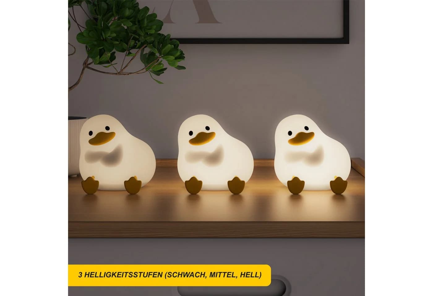 MyBeo LED Nachtlicht für Babys und Kinder, dimmbar, RGB-Farbwechsel, Akku, 3 Helligkeitsstufen, Timer, sitzende Ente - Bild 4