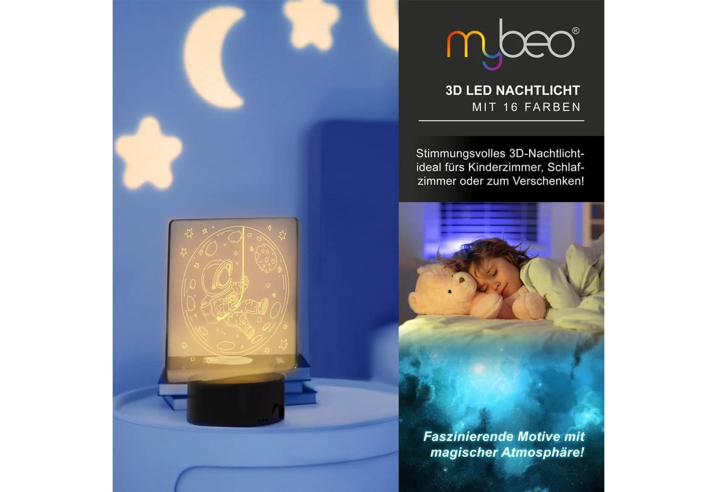 MyBeo LED Nachtlicht 3D Effekt Tischlampe für Kinder, Jungs & Mädchen - Bild 3