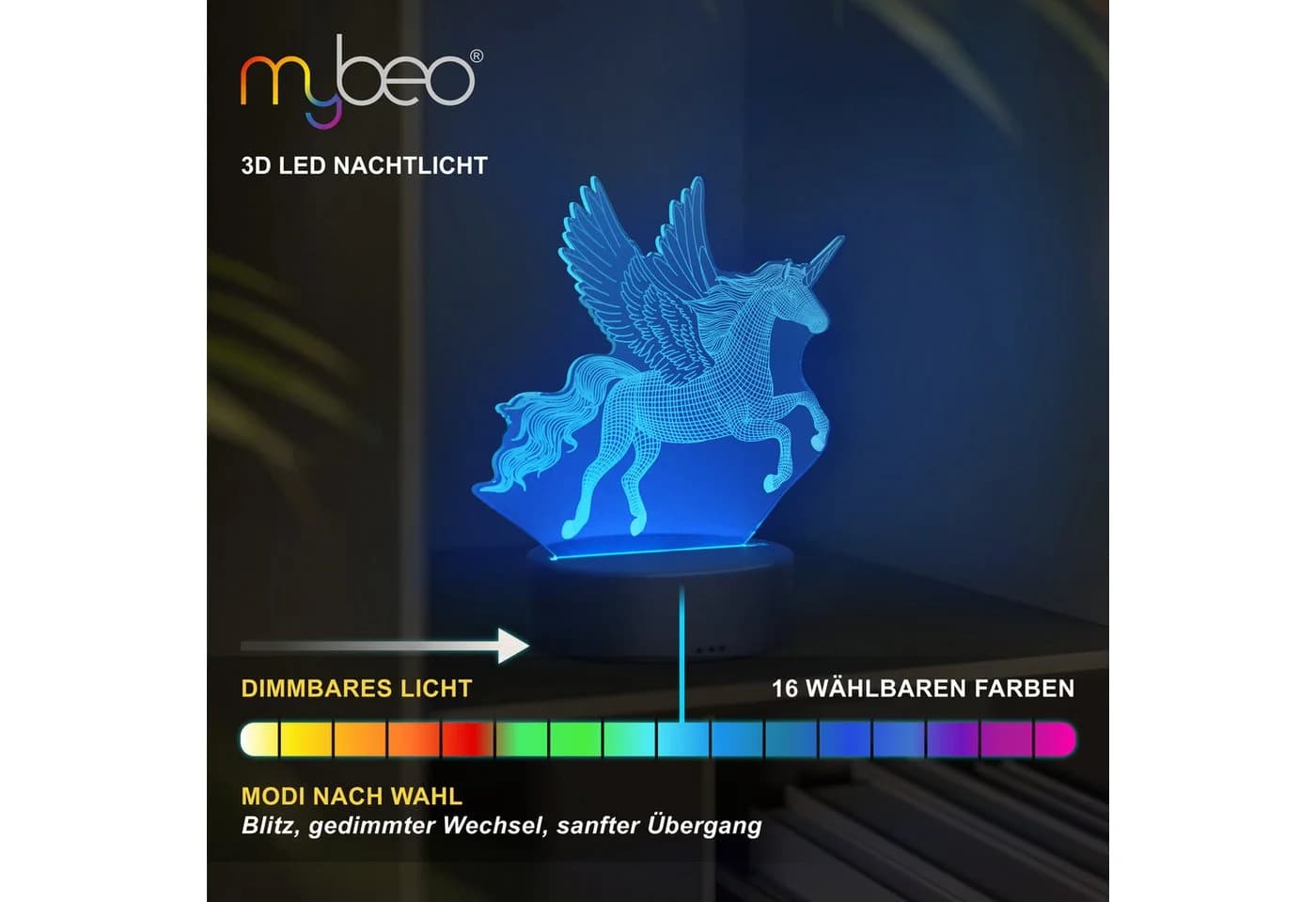 MyBeo LED Nachtlicht 3D Effekt Tischlampe mit 3 Motiven & Fernbedienung - Bild 4
