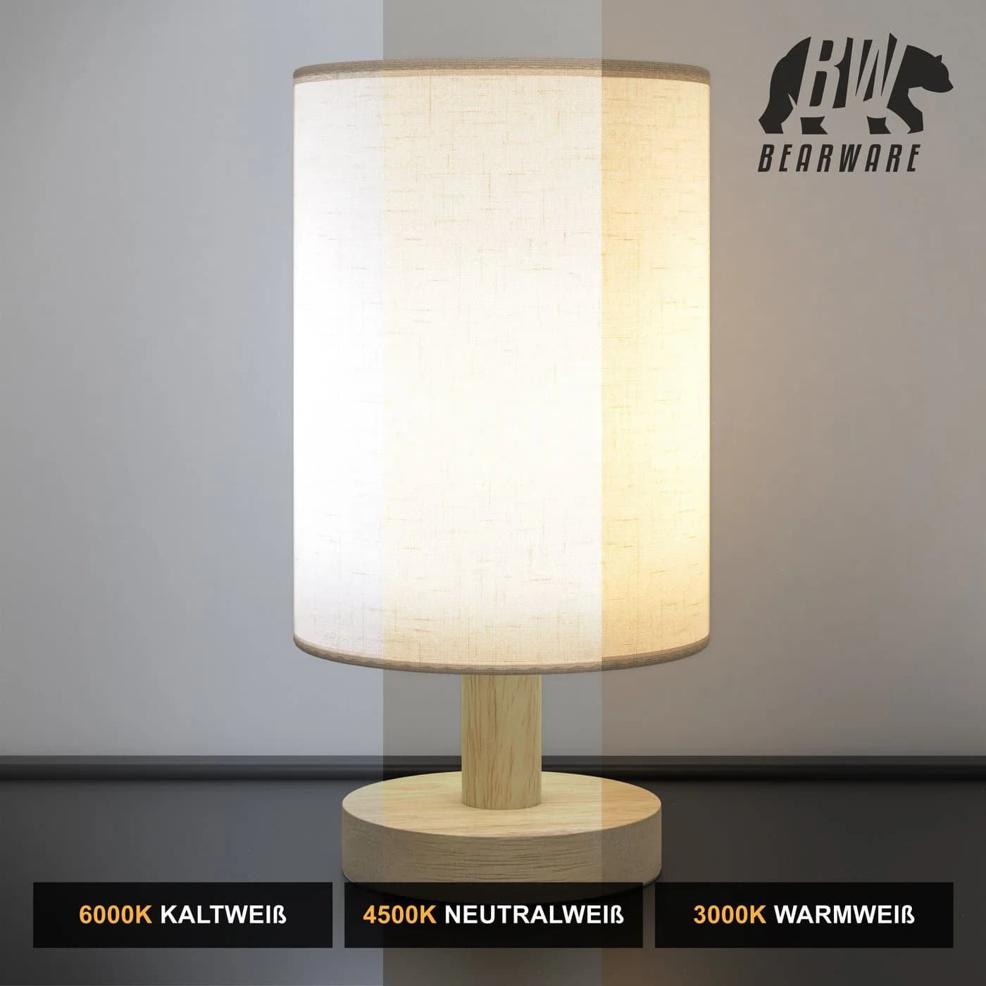 MyBeo LED Nachttischlampe Stoffschirm 3 Lichtmodi - Bild 4
