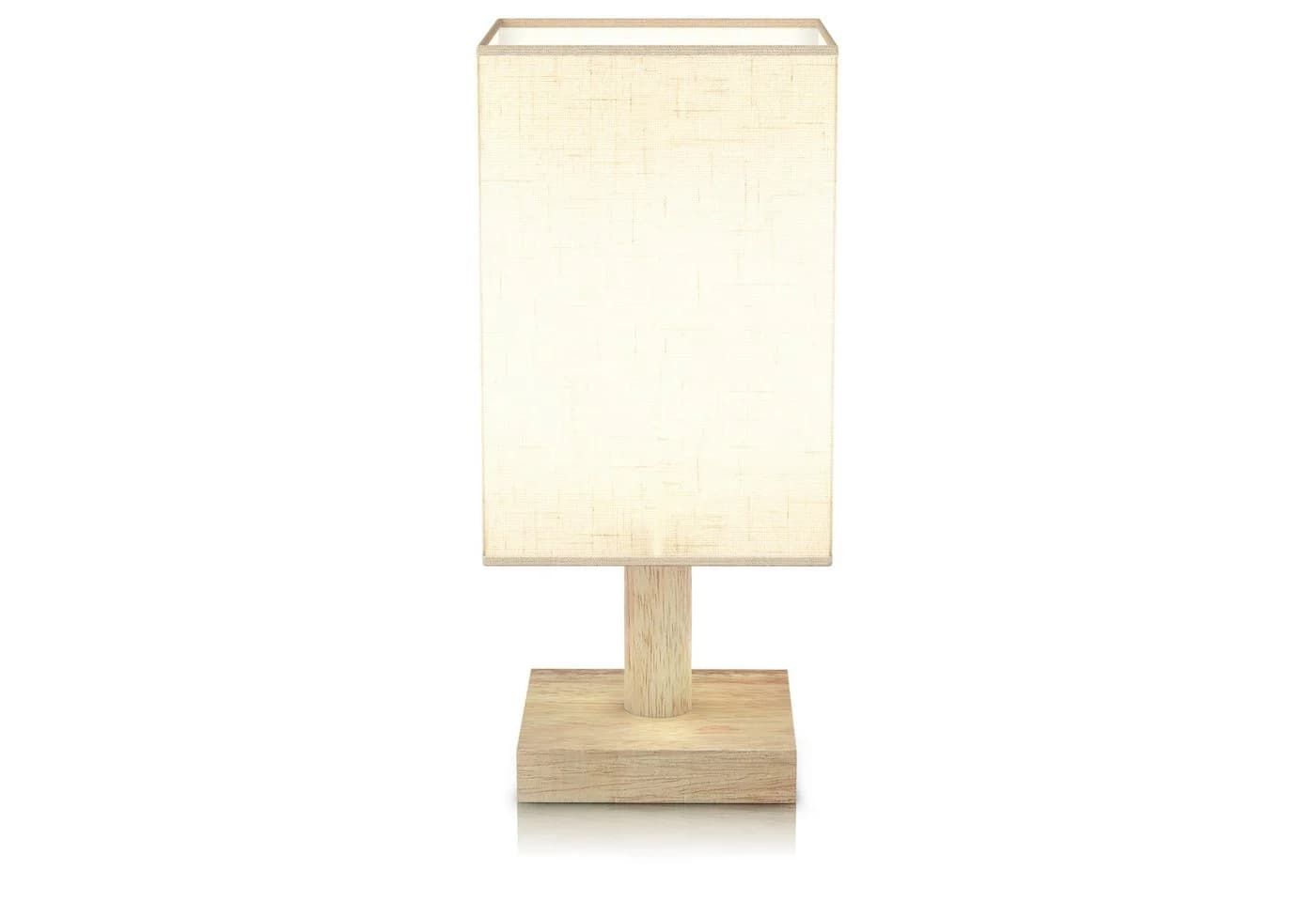 MyBeo LED Nachttischlampe Stoffschirm Holzfuß 3 Lichtmodi - Bild 2