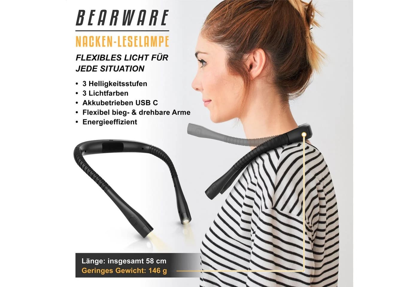 BEARWARE LED Leselampe Nackenlicht flexibel schwarz