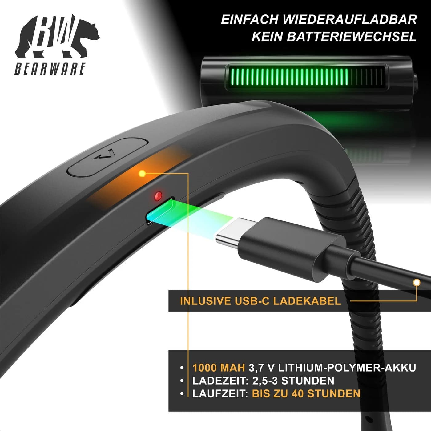 BEARWARE LED Leselampe Nackenlicht flexibel schwarz - Bild 3