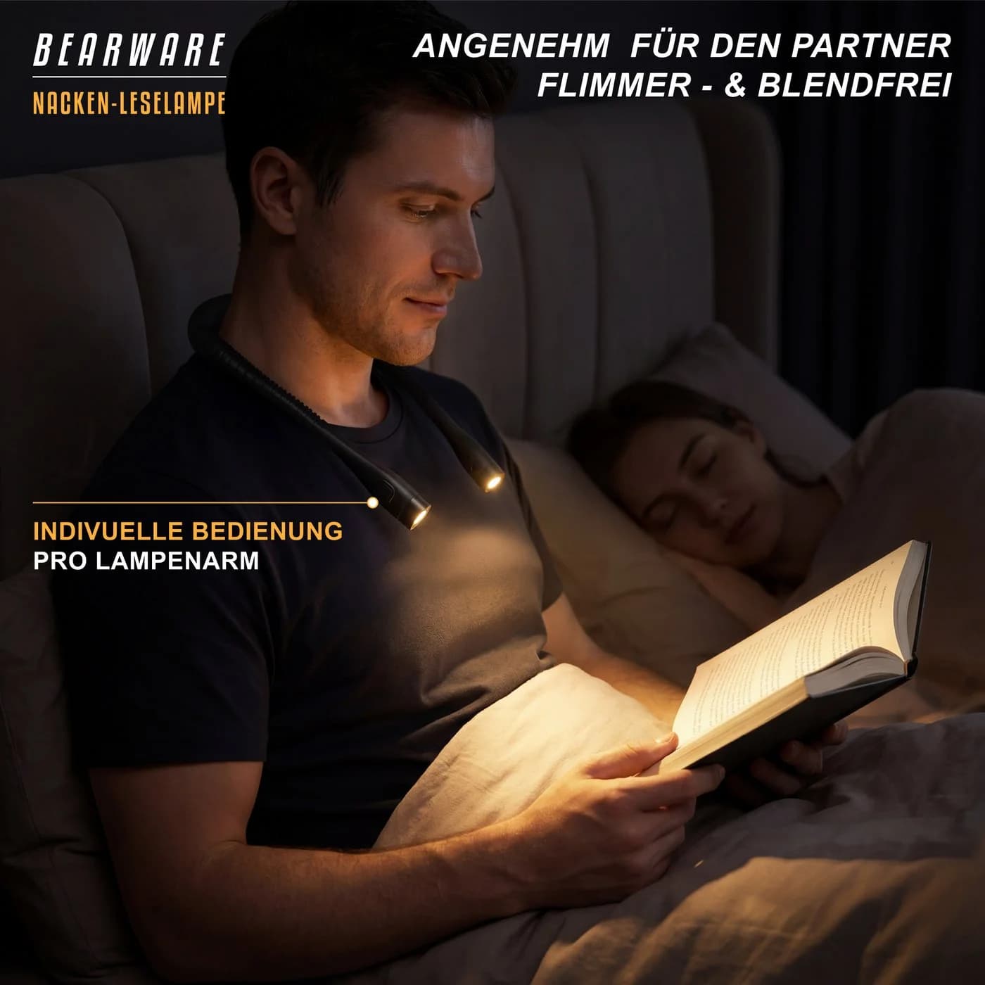 BEARWARE LED Leselampe Nackenlicht flexibel schwarz - Bild 5