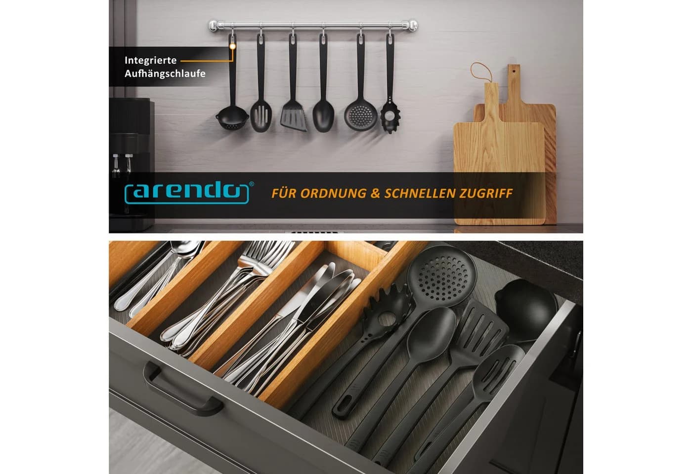 Arendo Küchenhelfer-Set 6-tlg. Schwarz Spülmaschinenfest & Kratzfrei - Bild 5