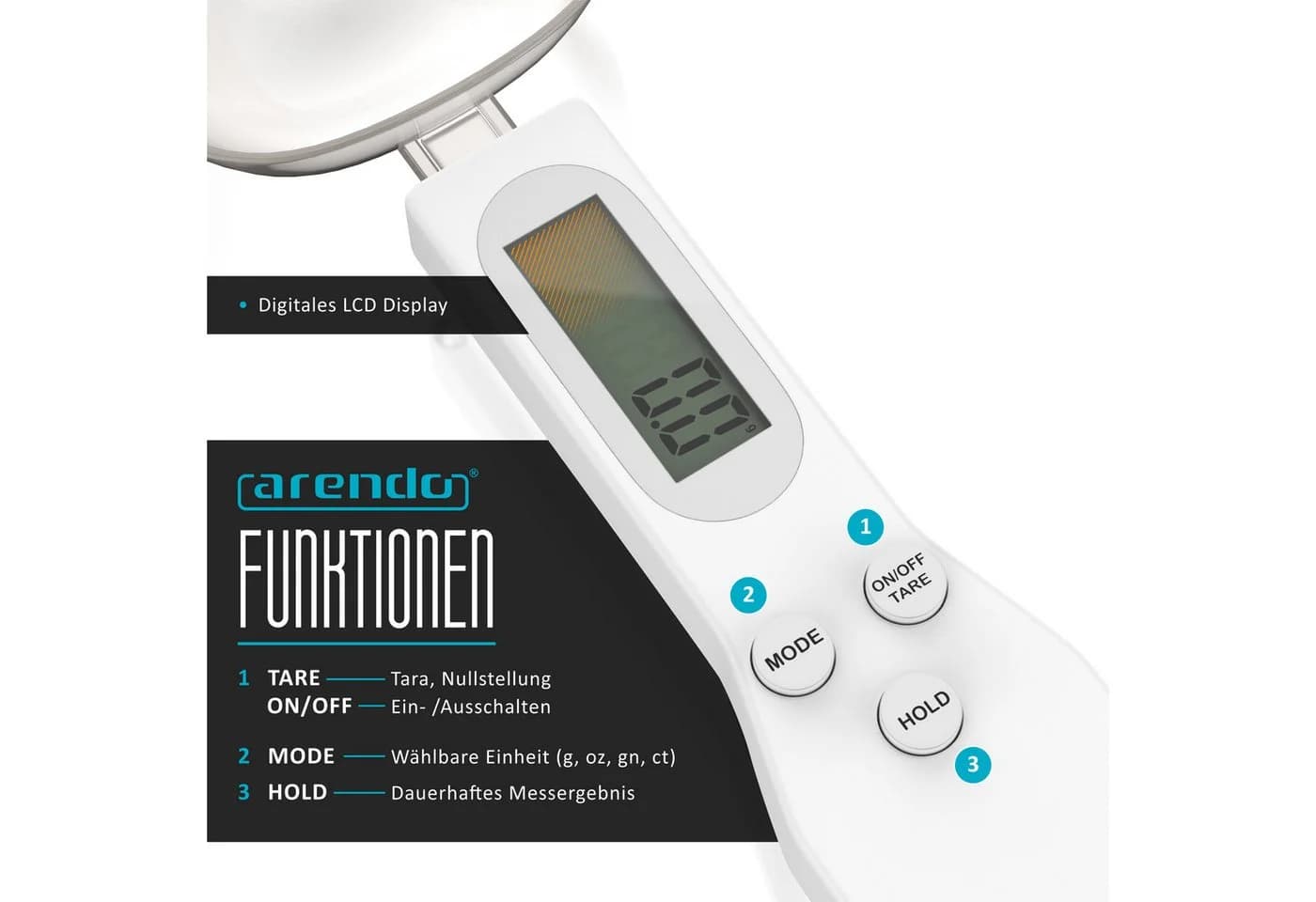 Arendo Digitale Löffelwaage 500g 0,1g Auflösung Weiß - Bild 3