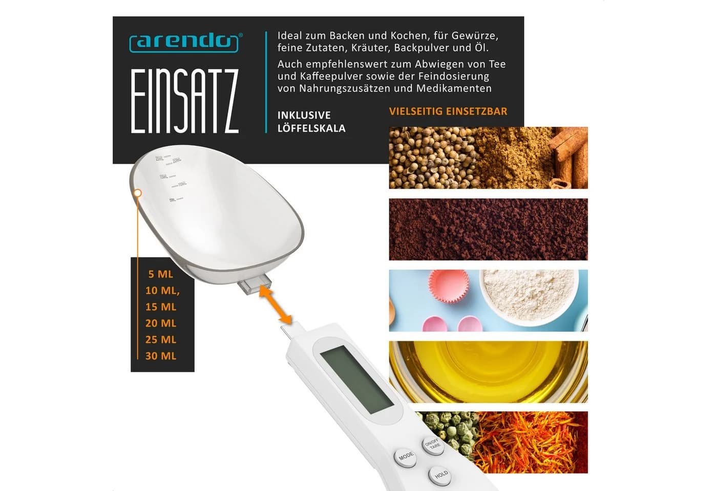 Arendo Digitale Löffelwaage 500g 0,1g Auflösung Weiß - Bild 4