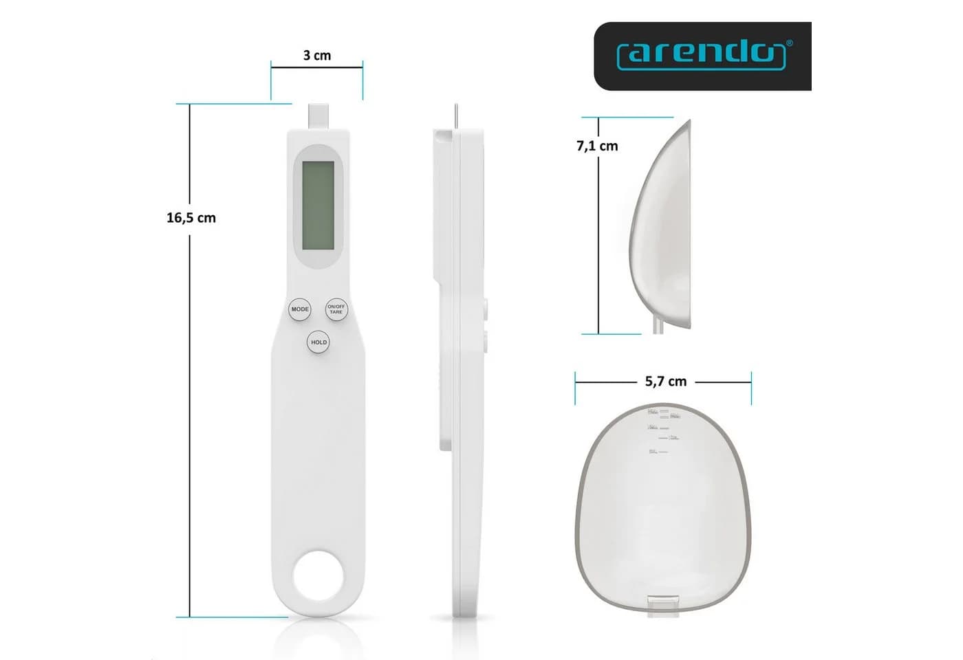 Arendo Digitale Löffelwaage 500g 0,1g Auflösung Weiß - Bild 5