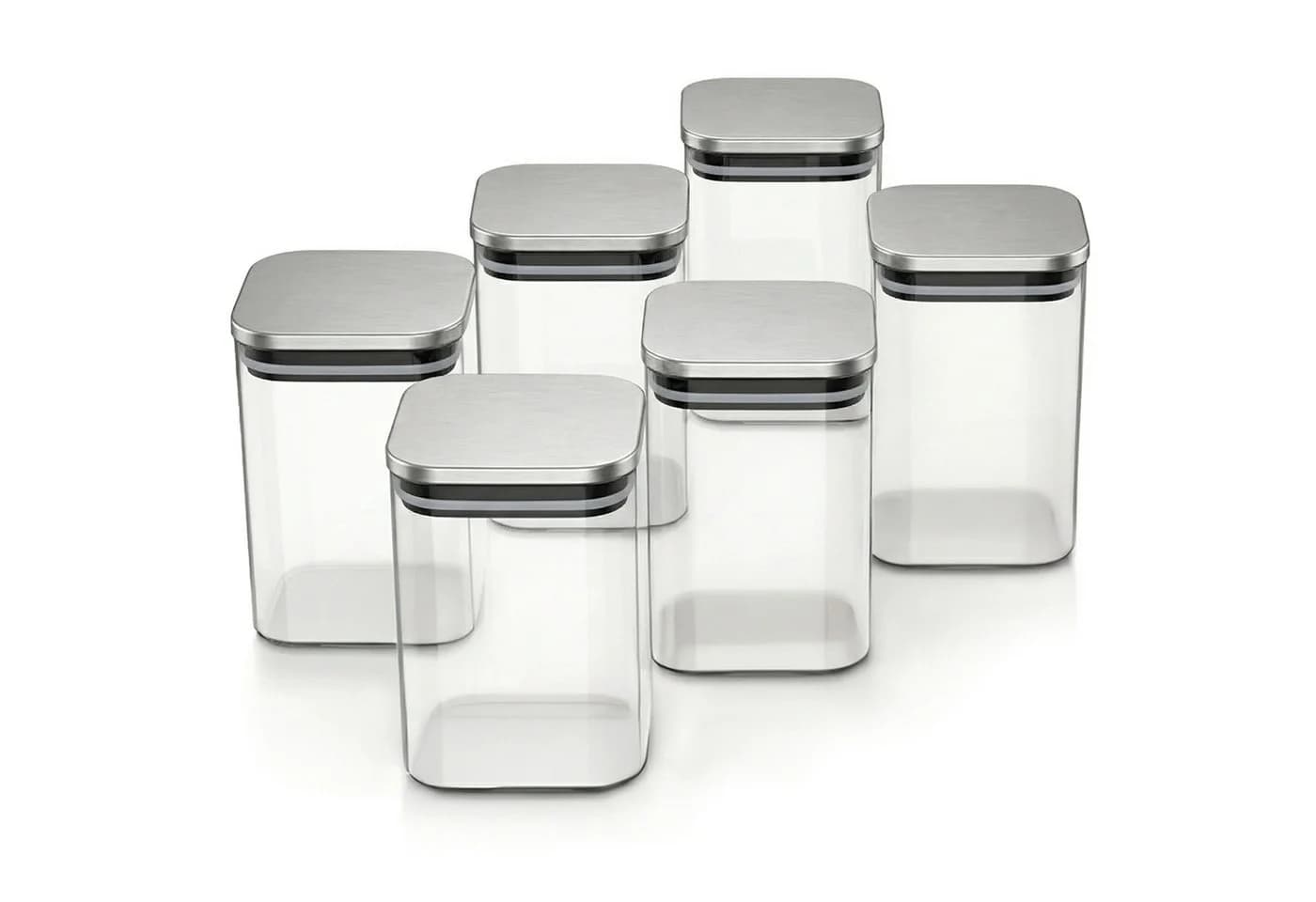 Arendo Vorratsbehälter-Set 6x 1,65L Borosilikatglas mit Edelstahldeckel