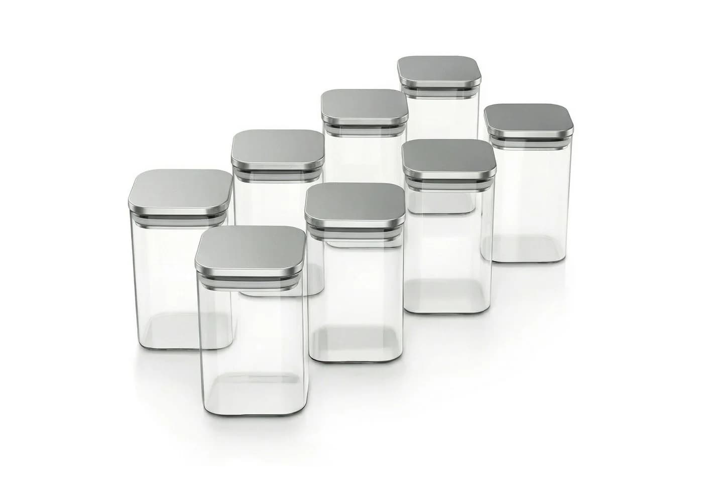 Arendo Vorratsbehälter-Set 8x 1,65 L Borosilikatglas mit Edelstahldeckel