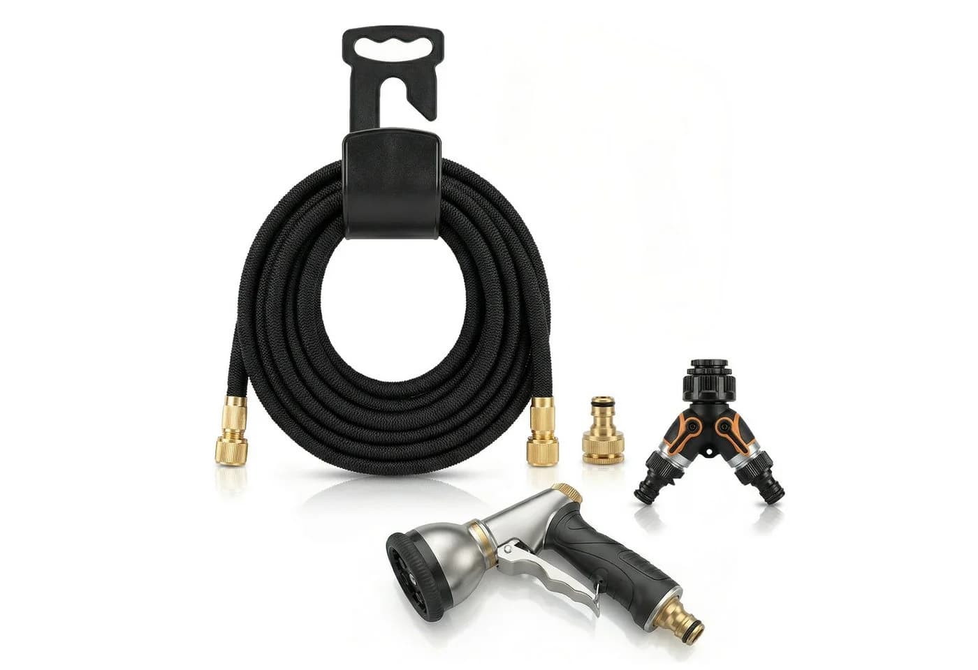 Brandson Flexschlauch 22,5 m Set mit Brause & Verteiler Schwarz/Orange - Bild 2