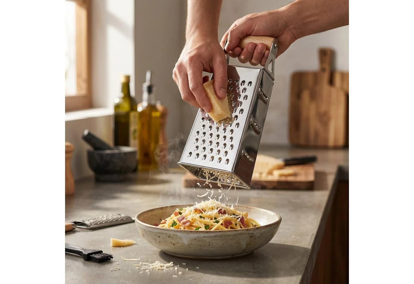 Arendo Vierkantreibe 4-in-1 Edelstahl mit Holzgriff und Echtholzbasis