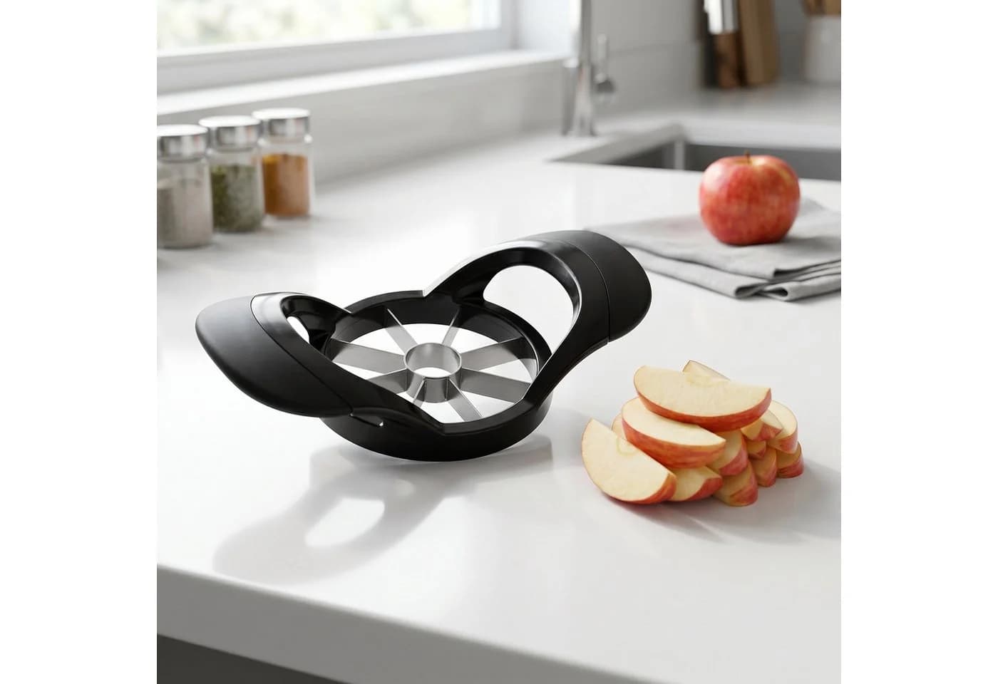 Arendo Obstschneider Apfelteiler mit Edelstahlklingen und Soft-Touch-Griffen